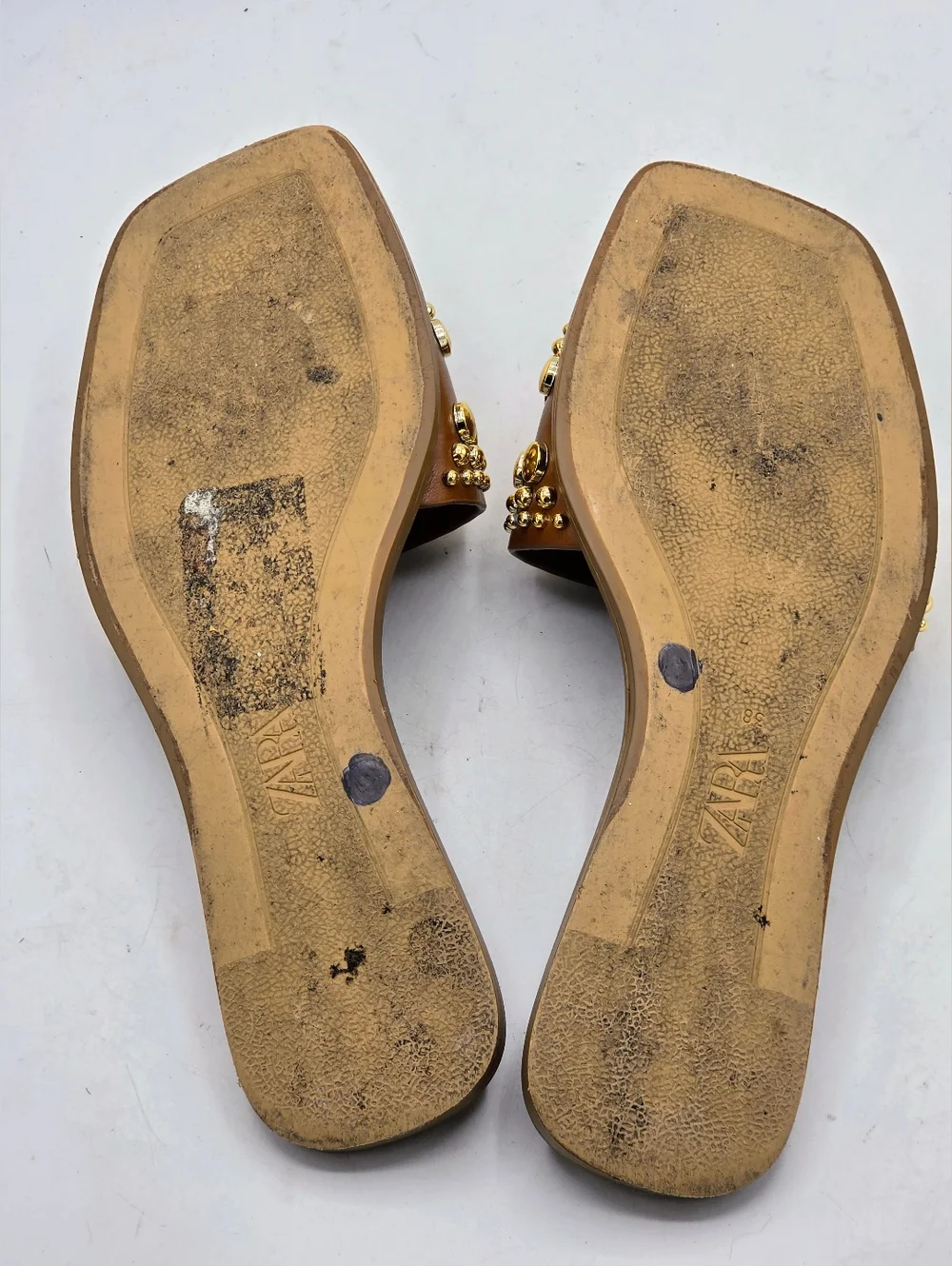 Zara Studded Flat Leather Slide Sandals Size 7.5 - Picture 10 of 14